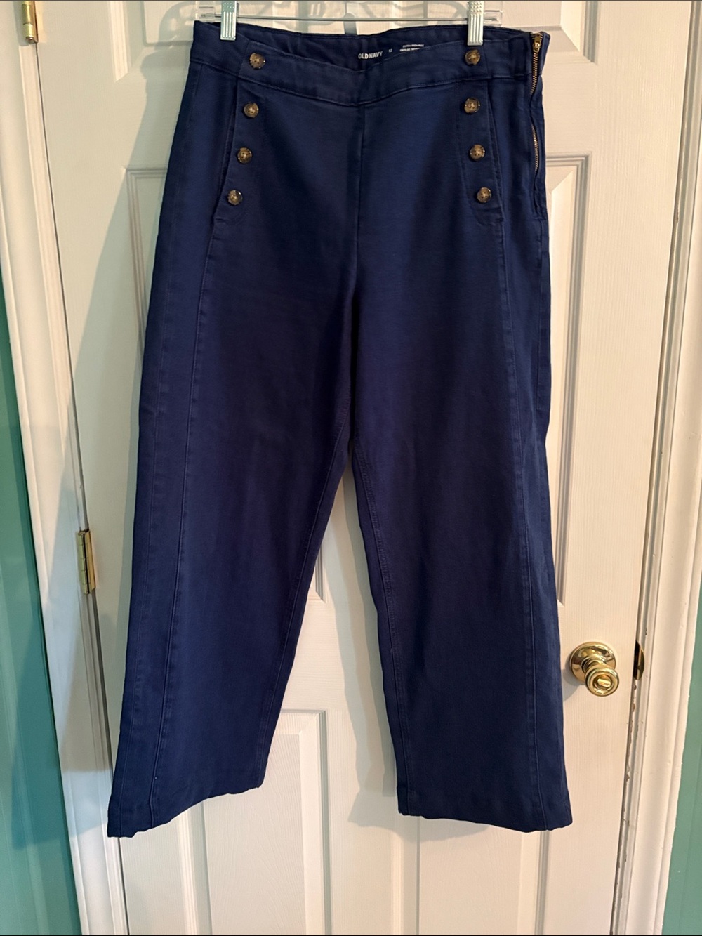 Old Navy Navy Blue High-Waist Wide-Leg Jeans with Button Detail